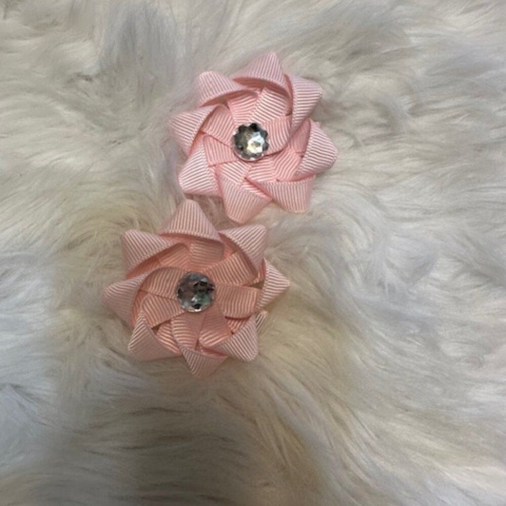 SET of 3" Baby Pink Ribbon Flower Bows  7655  Handmade NWT Boutique